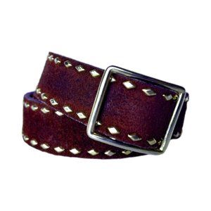 Anne Klein Rust-Brown Genuine Suede Leather Belt with Gold Metal Embellishments